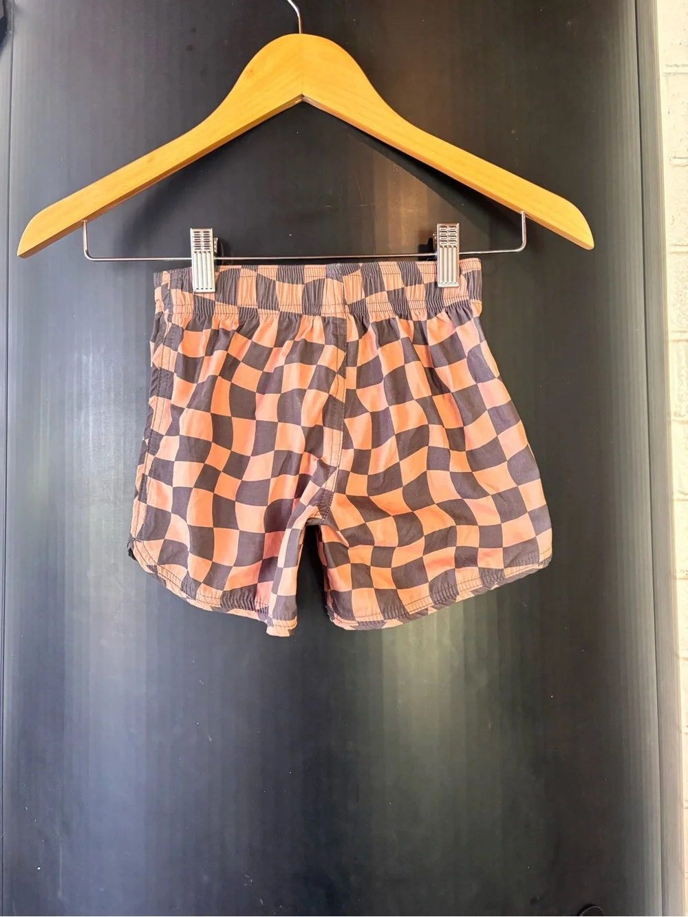 Seaesta Surf Scallop Retro Flare Boardshorts in Wavy Checks Cocoa